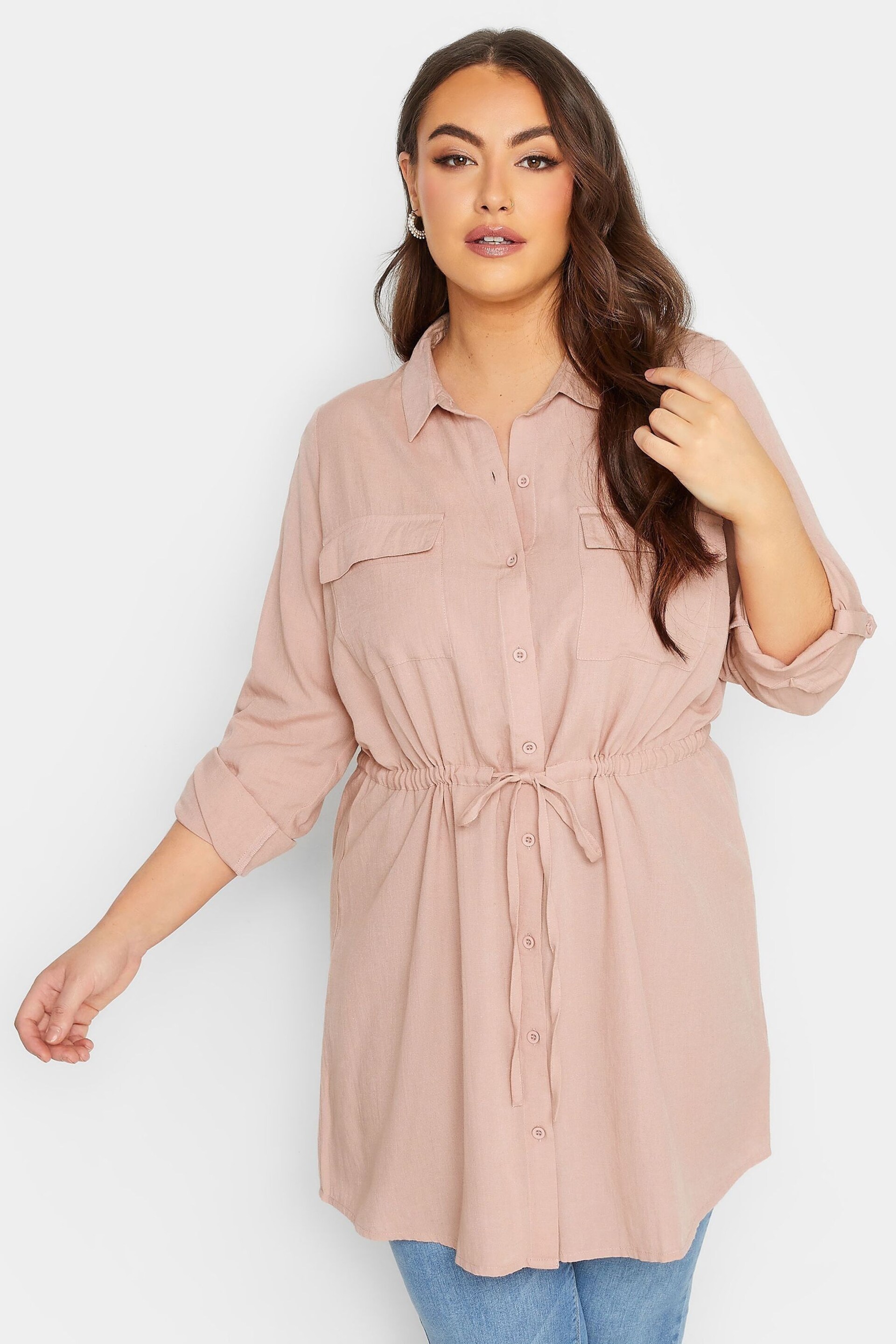 Yours Curve Pink Linen Utility Tunic Contains Linen - Image 1 of 4