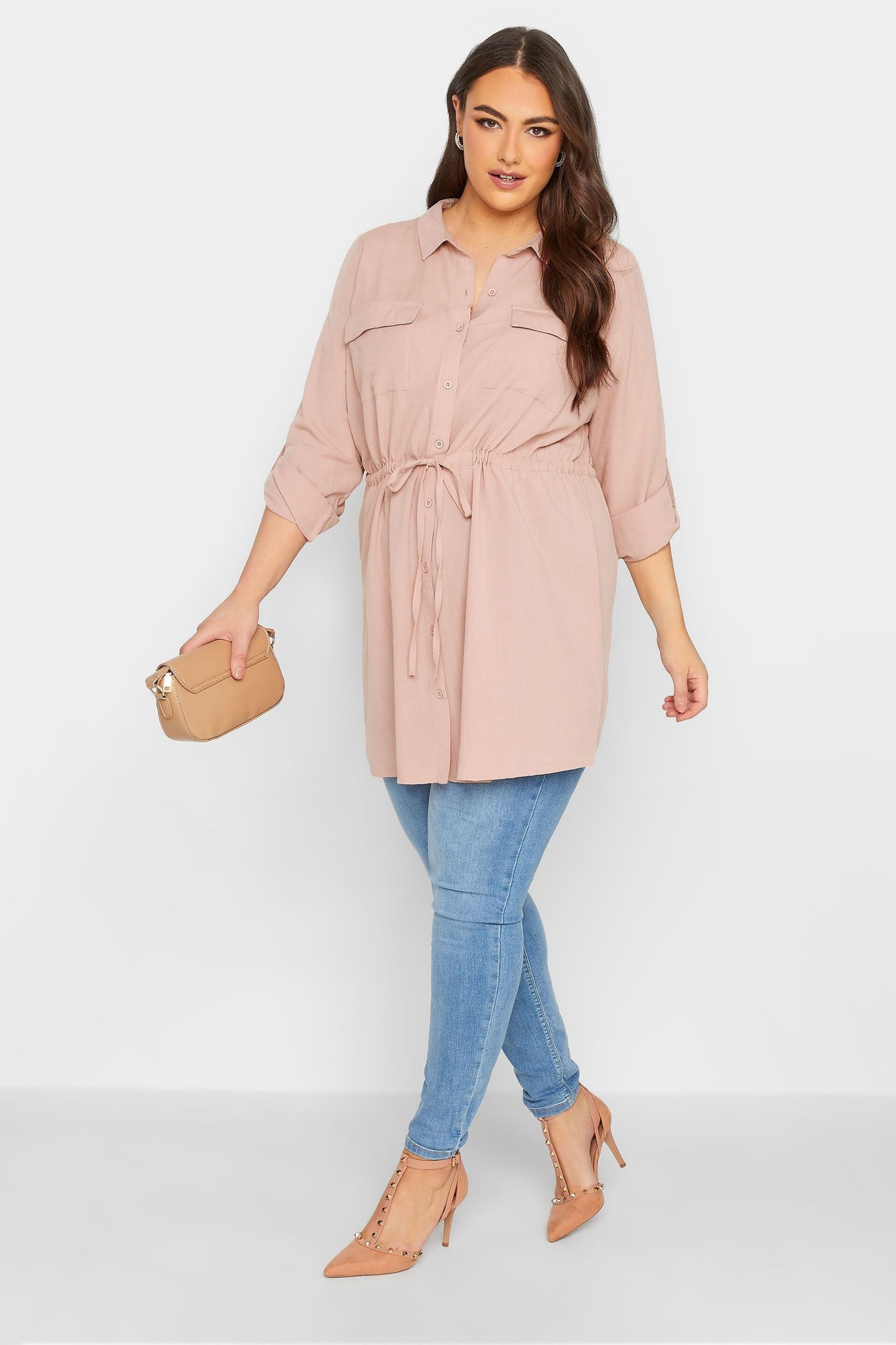 Yours Curve Pink Linen Utility Tunic Contains Linen - Image 2 of 4
