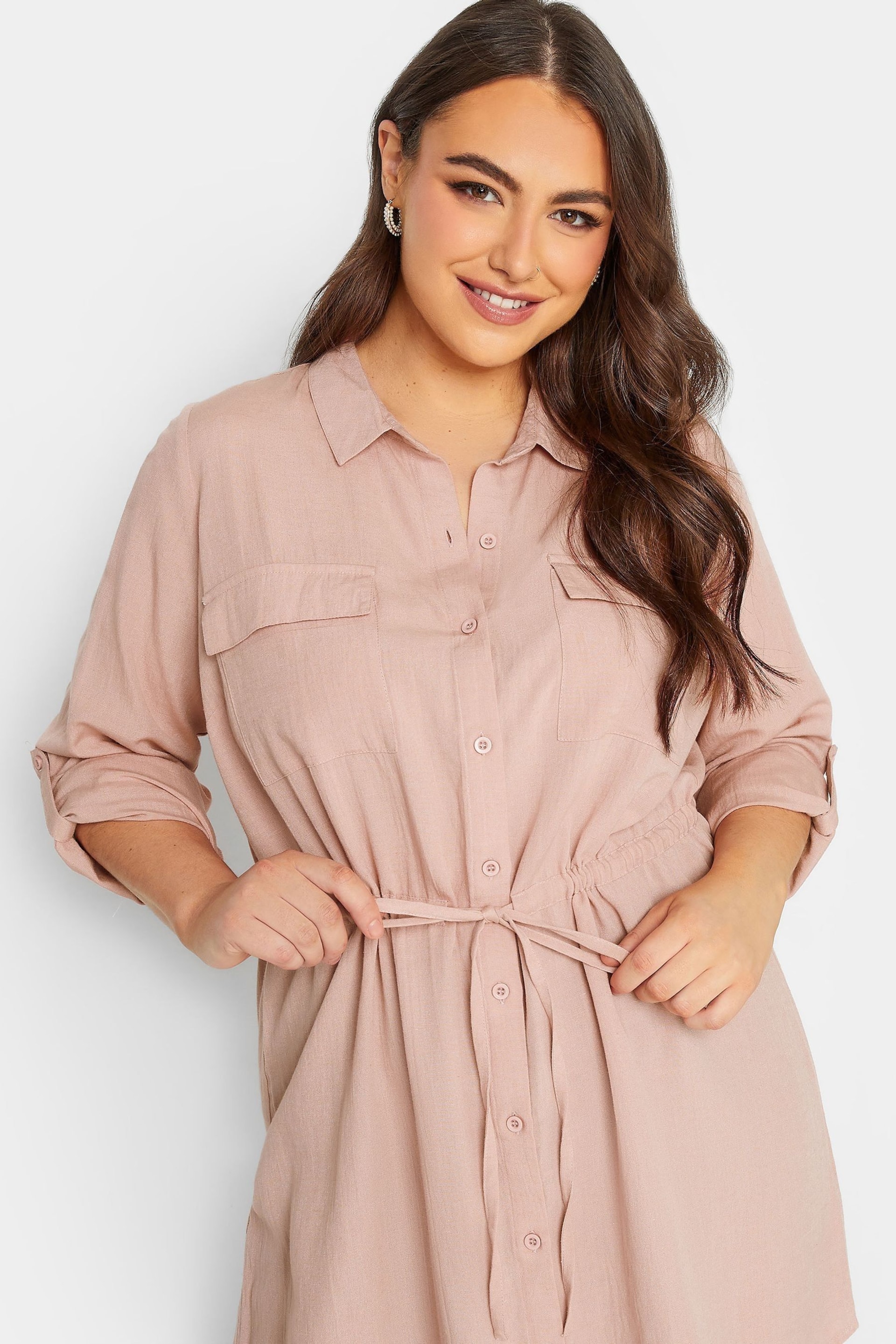Yours Curve Pink Linen Utility Tunic Contains Linen - Image 4 of 4