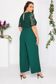 Yours Curve Green London Occasion Lace Wrap Jumpsuit - Image 3 of 4