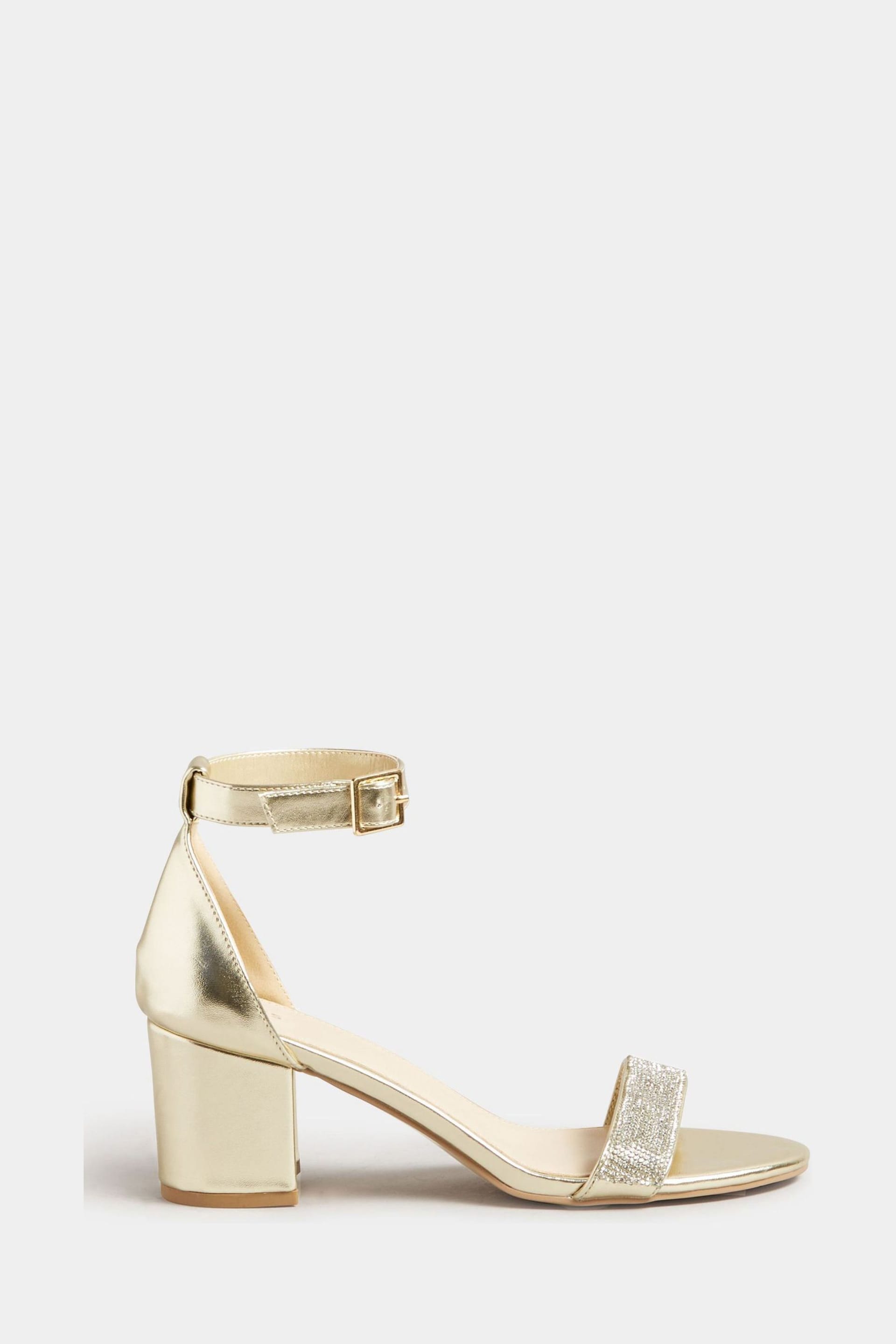 Long Tall Sally Gold Block Heel Diamante Sandal - Image 1 of 4