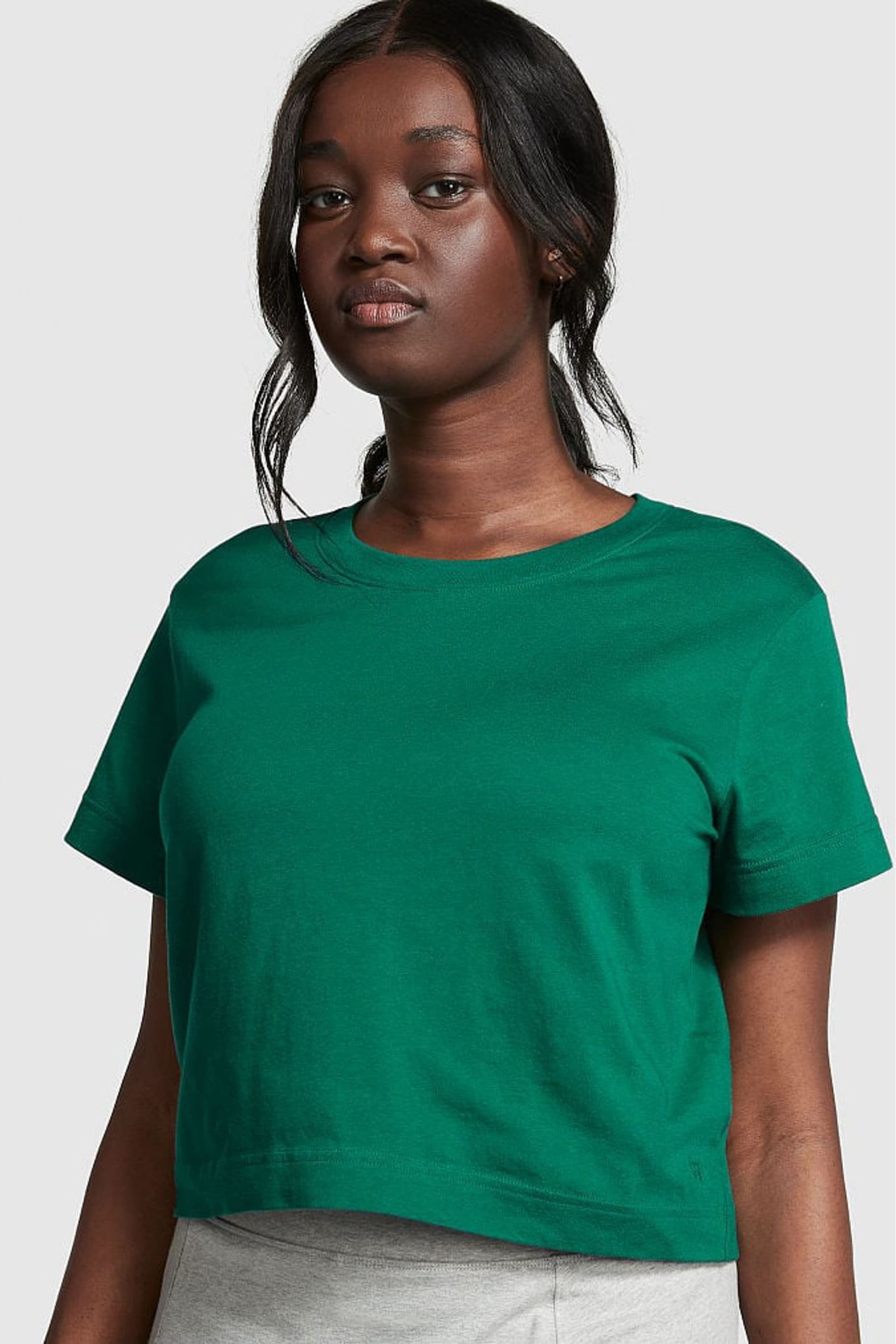 Victoria's Secret PINK Garnet Green Short Sleeve Shrunken T-Shirt - Image 1 of 4