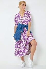 Dusk Purple & White Floral Tiered Midi Smock Dress - Image 1 of 5