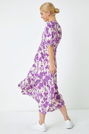 Dusk Purple & White Floral Tiered Midi Smock Dress - Image 3 of 5
