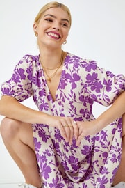 Dusk Purple & White Floral Tiered Midi Smock Dress - Image 5 of 5