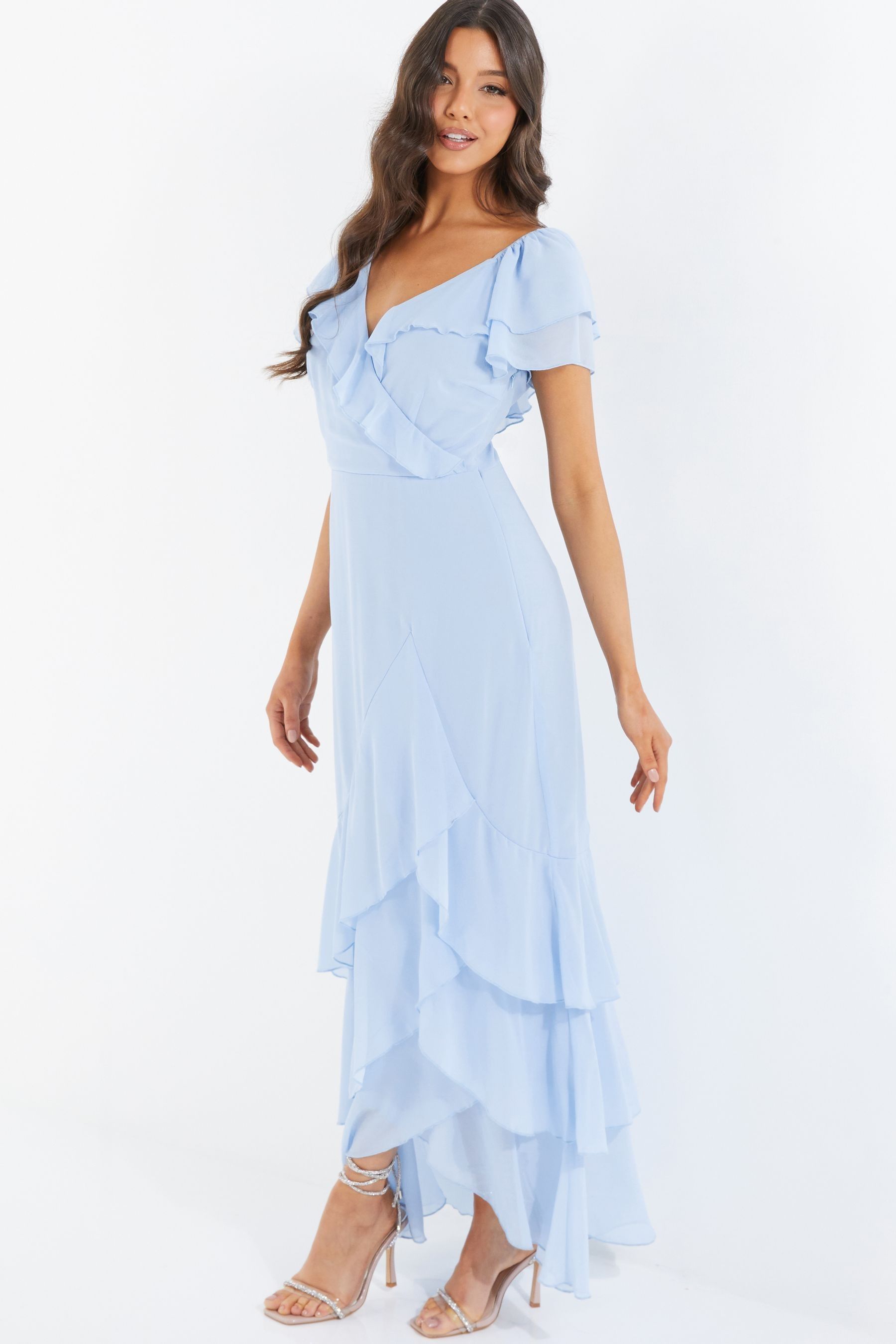 Buy Quiz Light Blue Chiffon Frill Maxi Dress from Next Luxembourg