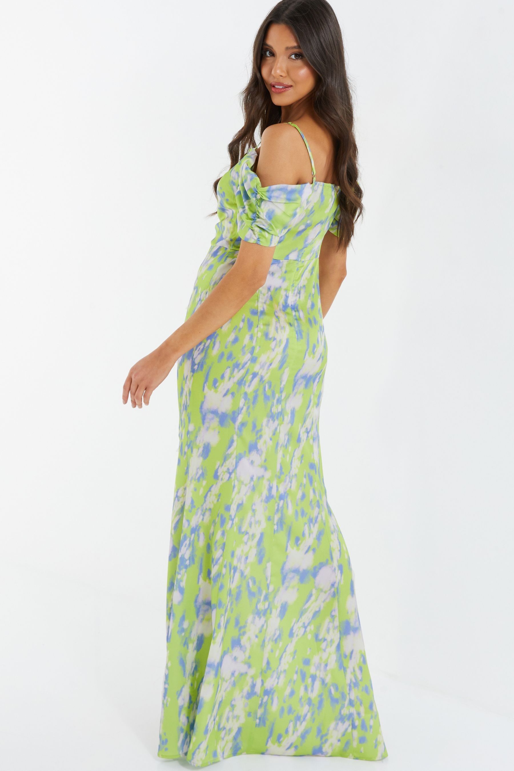 Buy Quiz Lime Green Blue Marble Cowl Cold Shoulder Maxi Dress from Next Luxembourg