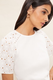 Friends Like These White Flutter Sleeve Broderie T-Shirt - Image 4 of 4