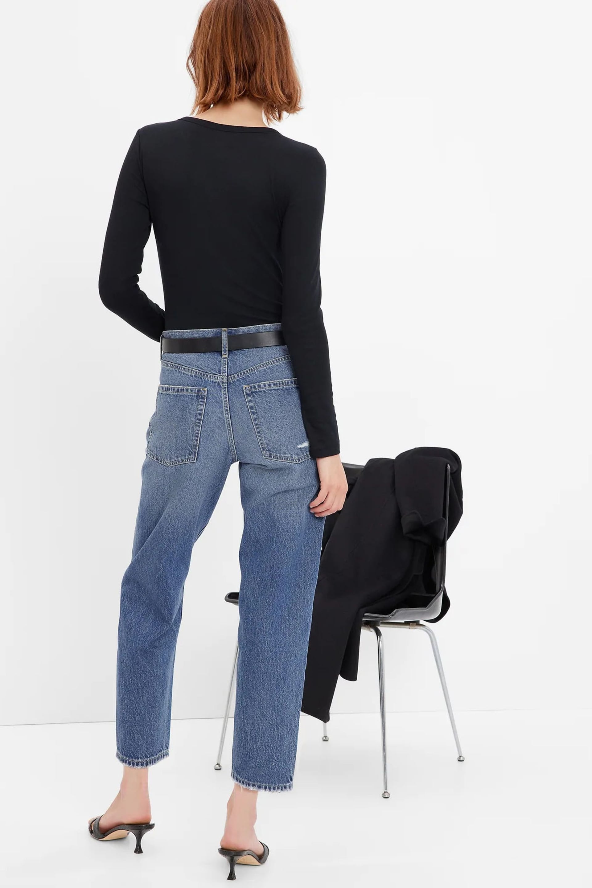 Gap Mid Wash Blue High Waisted Ripped Mom Jeans - Image 2 of 4