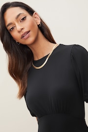 Lipsy Black Jersey Puff Short Sleeve Underbust Midi Dress - Image 3 of 4