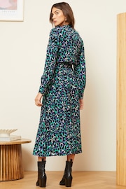 Love & Roses Blue Animal Printed V Neck Belted Shirt Dress - Image 3 of 4