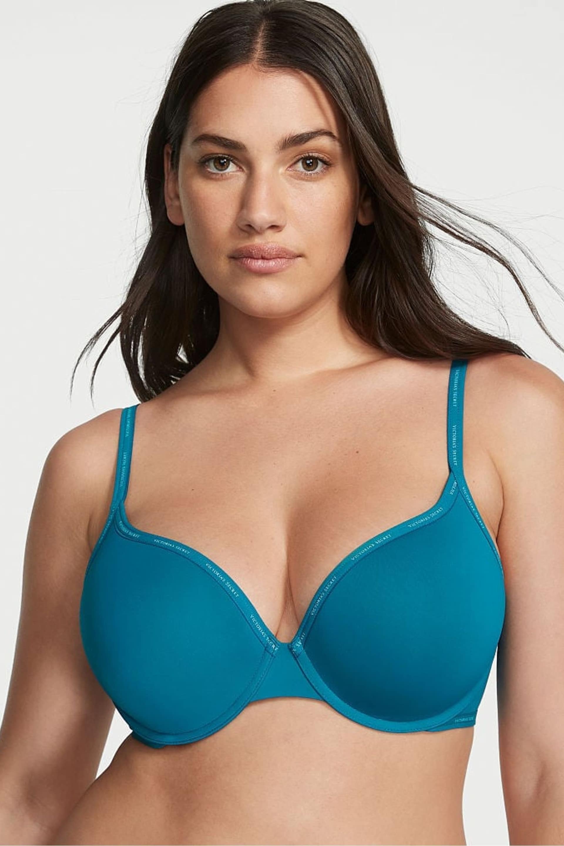 Victoria's Secret Evening Tide Blue Mini Logo Push Up T-Shirt Bra - Image 1 of 3