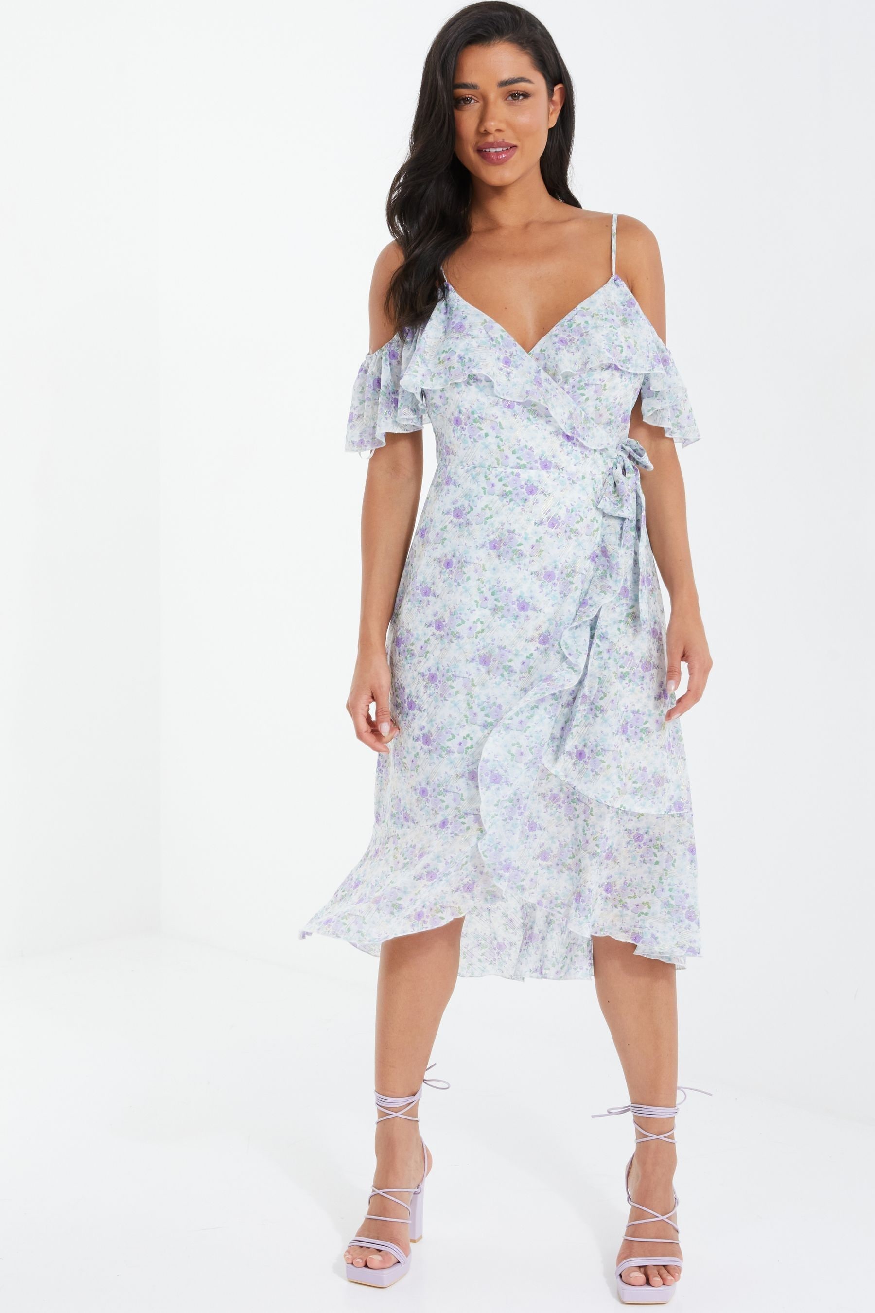 Cold shoulder wrap dress hotsell