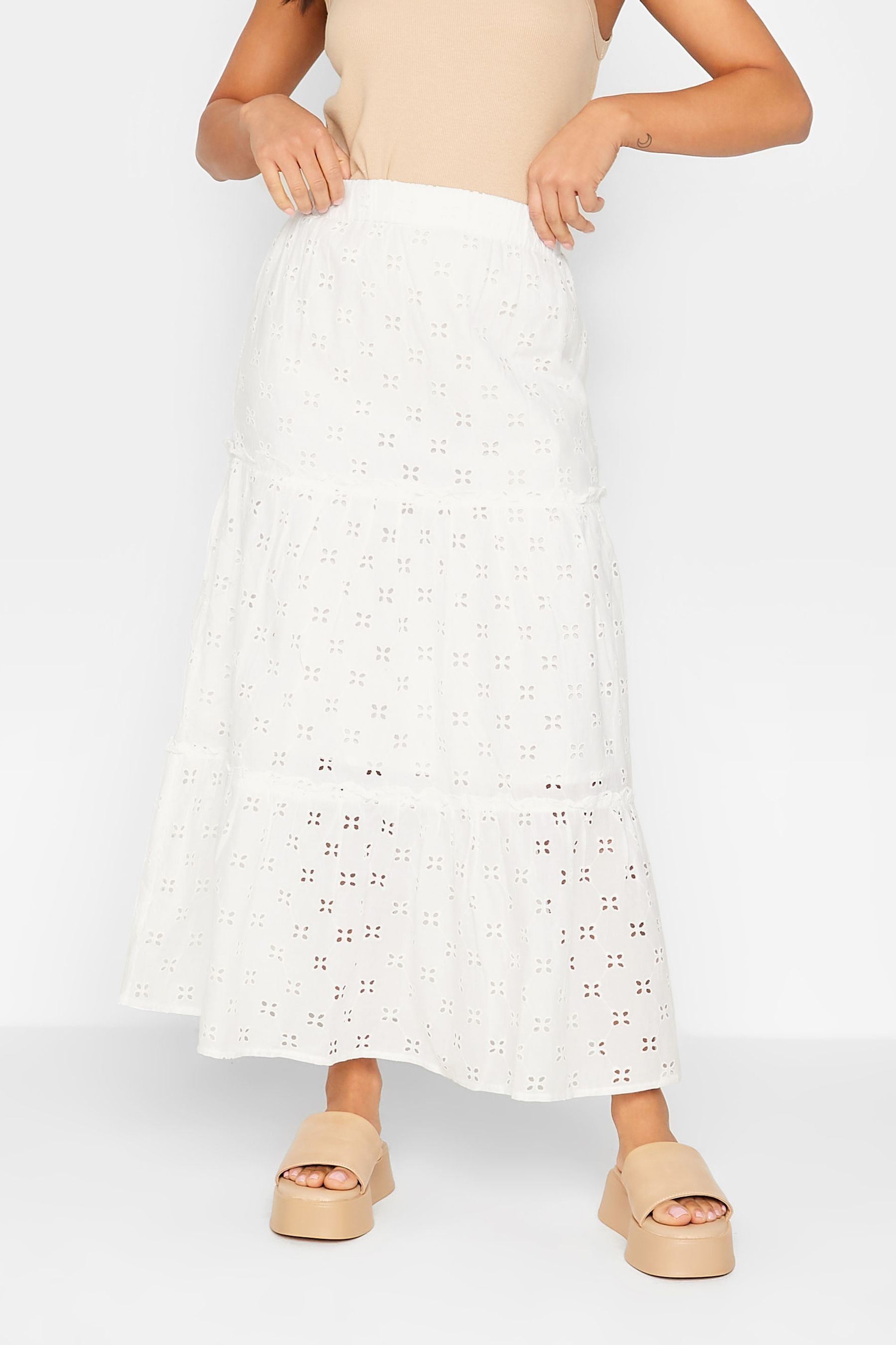 Buy PixieGirl Petite White Broderie Maxi Skirt from Next Luxembourg