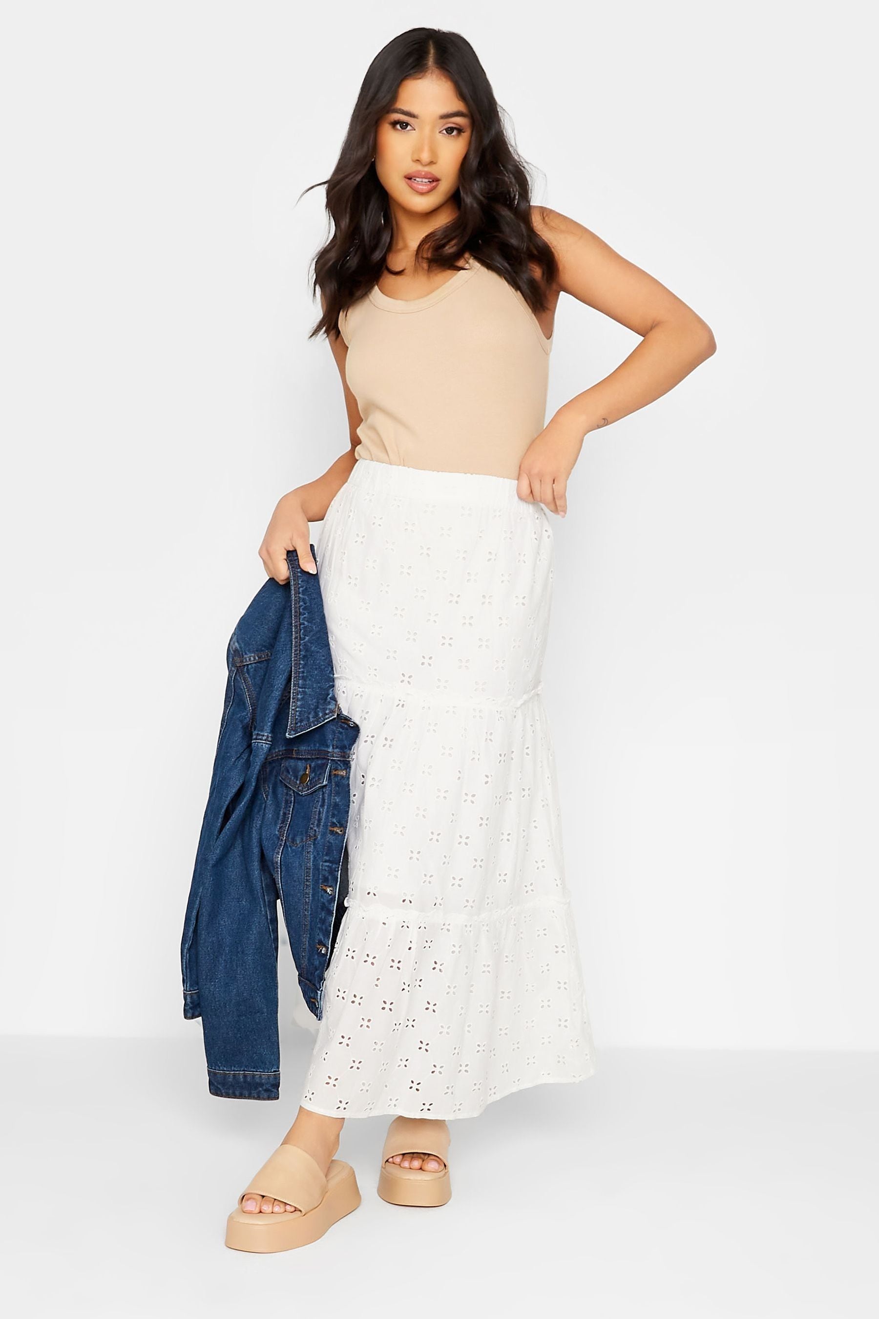 Buy PixieGirl Petite White Broderie Maxi Skirt from Next Luxembourg