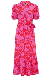 Pour Moi Red/ Pink Jodie Slinky Recycled Jersey Tiered Shirt Dress - Image 4 of 5