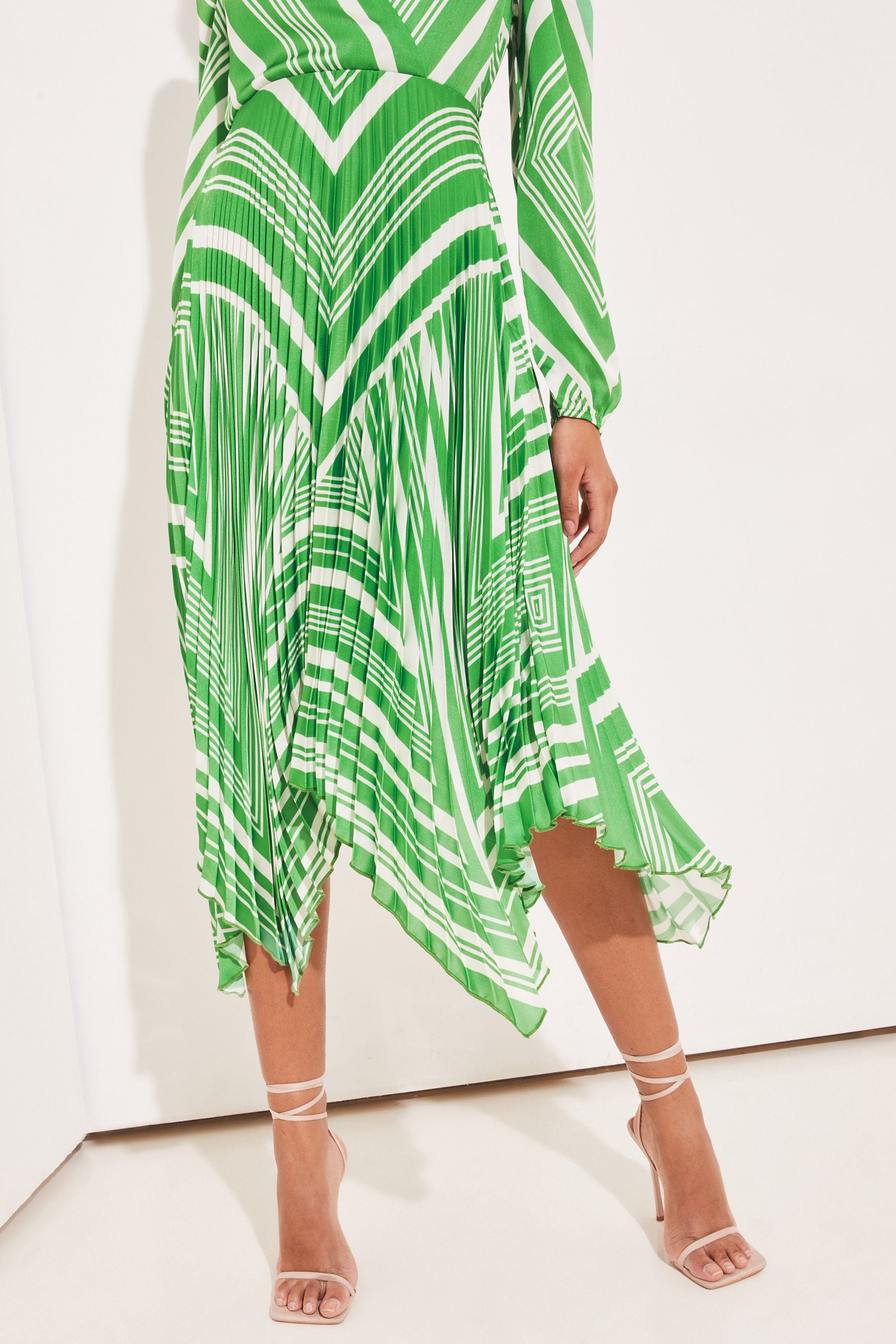 Buy Lipsy Green stripe Petite Long Sleeve Pleated Wrap Midi Dress from Next Luxembourg