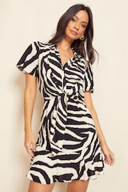 Friends Like These Black/White Printed Belted Short Sleeve Summer Shirt Dress - Image 1 of 4
