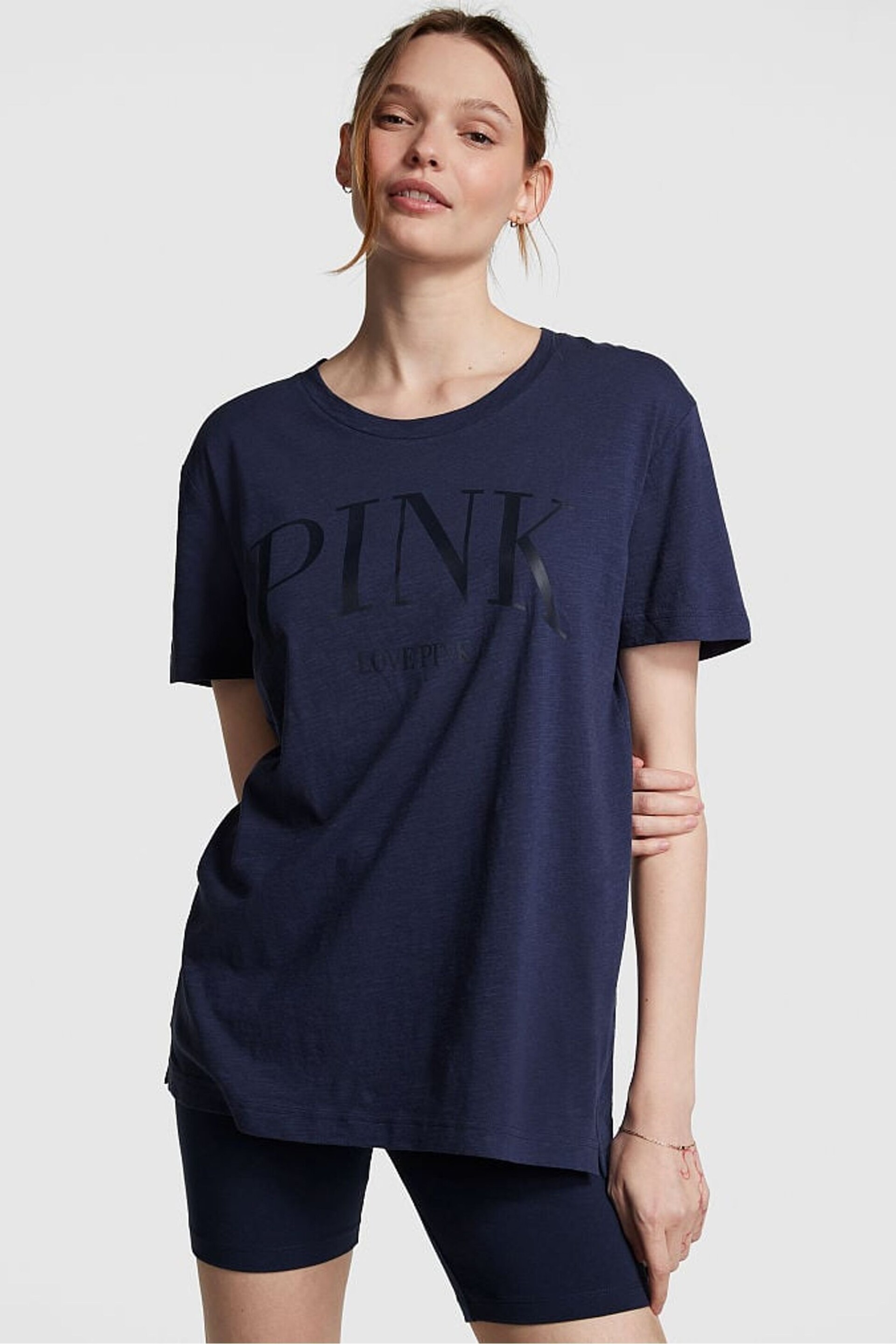 Victoria's Secret PINK Midnight Navy Blue Short Sleeve Slub T-Shirt - Image 1 of 4