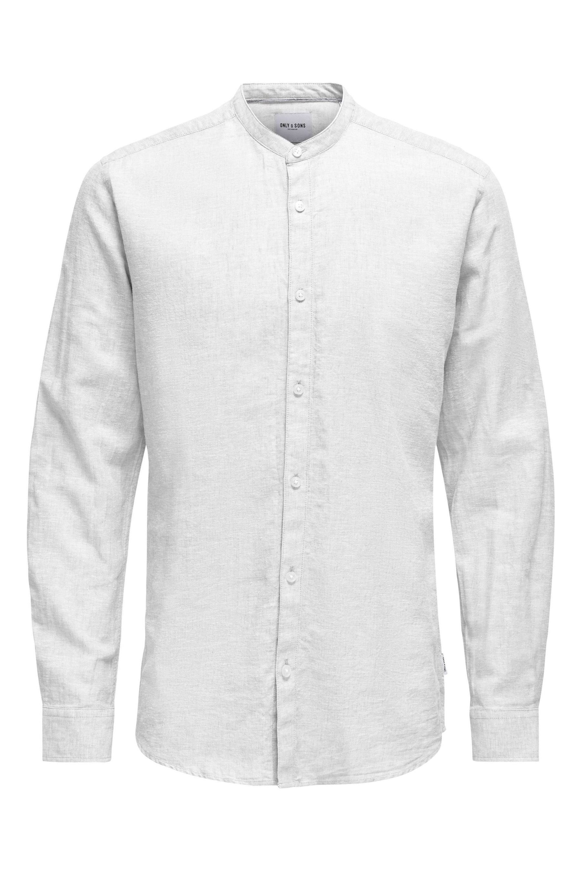 Only & Sons White Long Sleeve Button Up Shirt Contains Linen - Image 7 of 8
