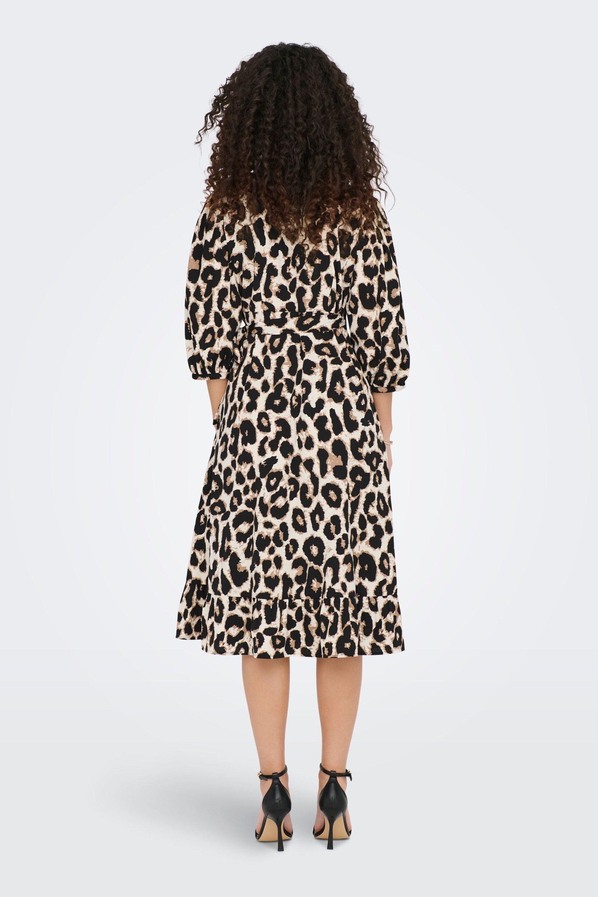 ONLY Leopard Print Long Sleeve Wrap Midi Dress - Image 3 of 5