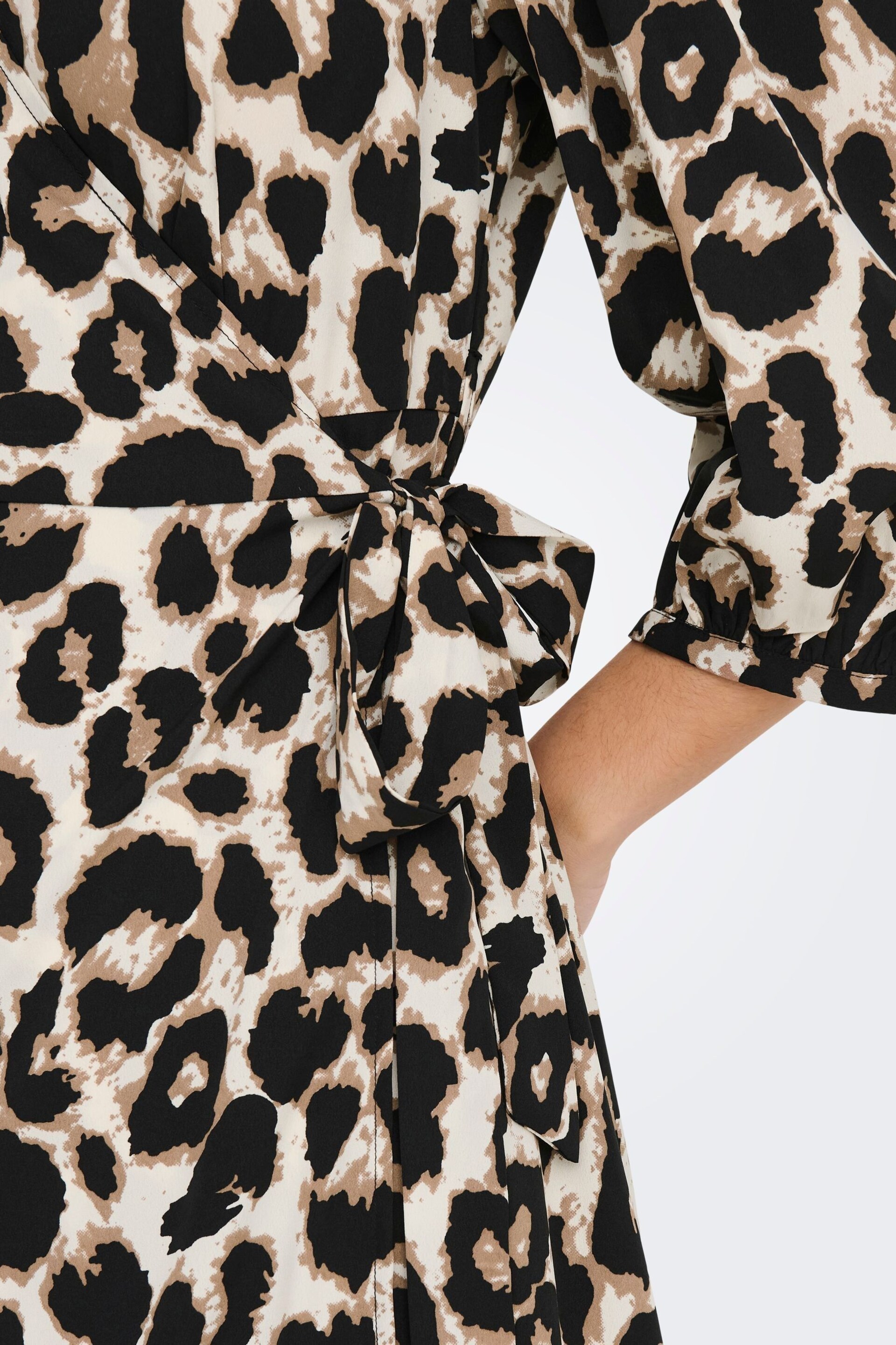 ONLY Leopard Print Long Sleeve Wrap Midi Dress - Image 4 of 5