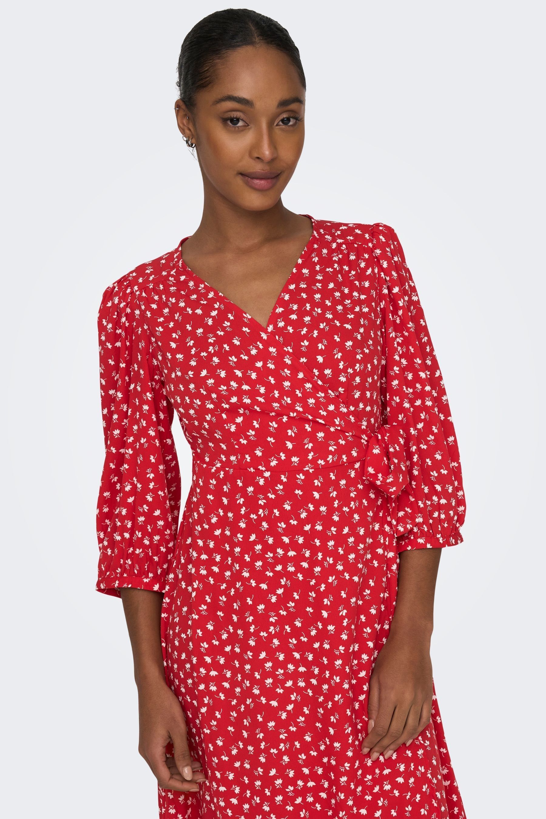 Red ditsy floral midi dress new arrivals