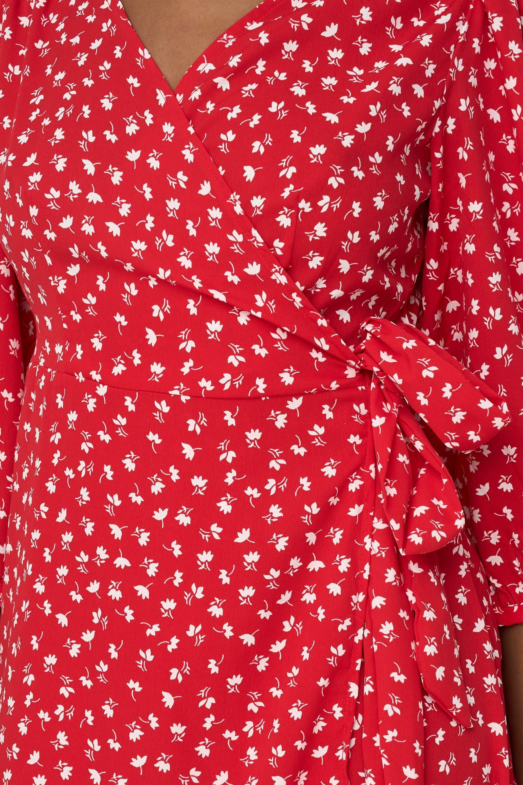 Buy ONLY Red Ditsy Floral Long Sleeve Wrap Midi Dress from Next Luxembourg