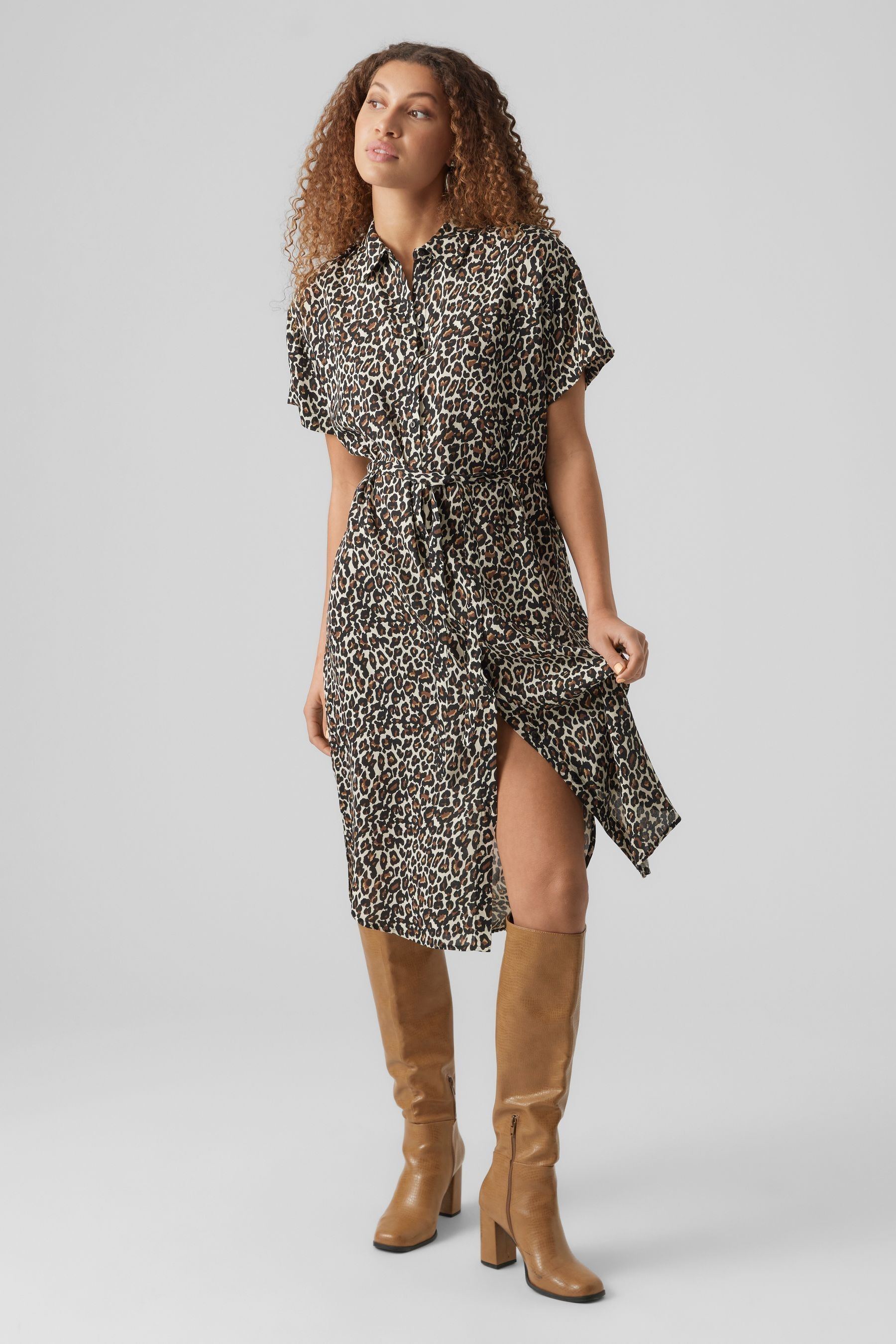 Buy VERO MODA Leopard Print Printed Midi Shirt Dress from Next Luxembourg