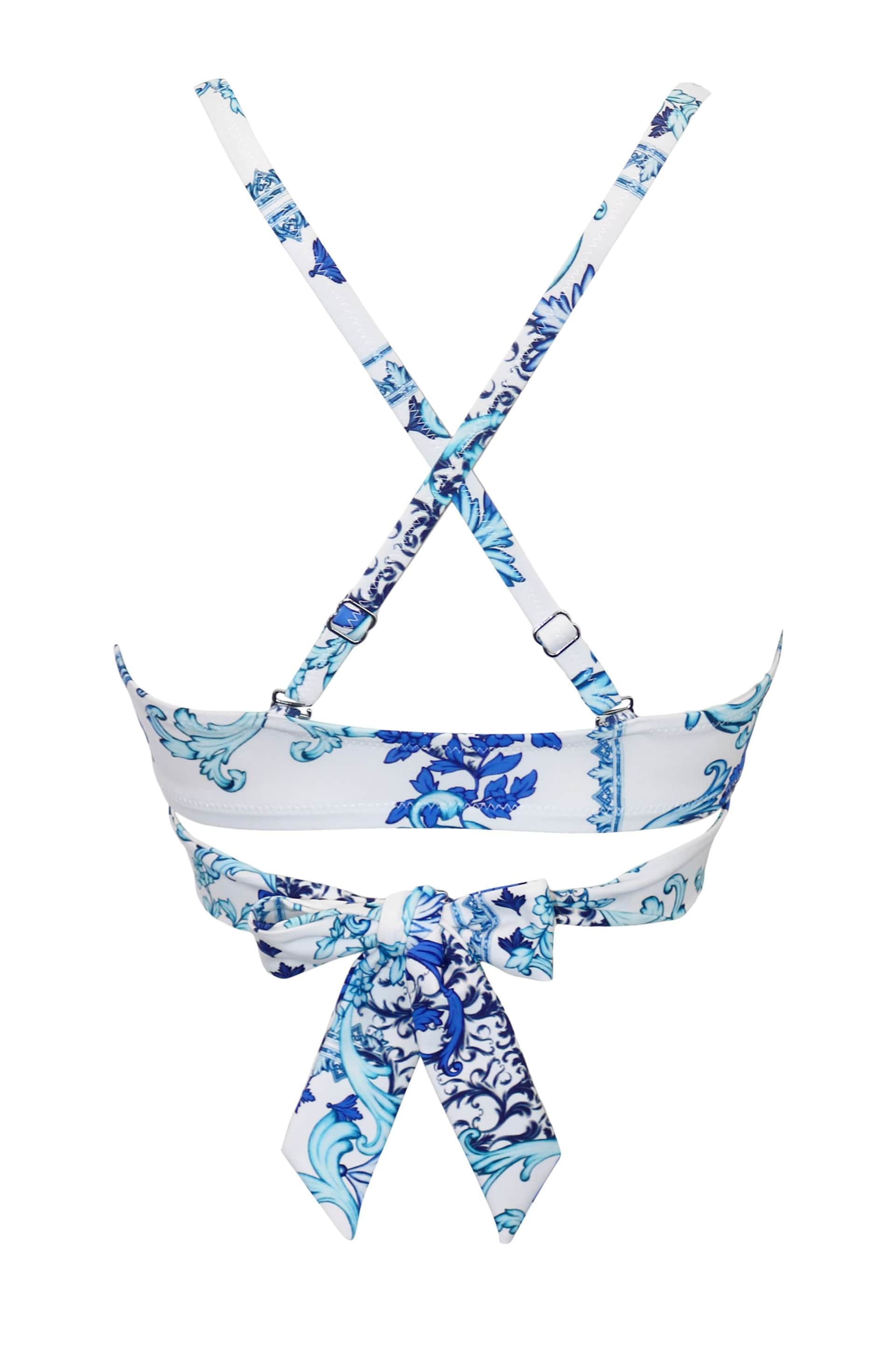 Pour Moi White/Blue Amalfi Front Fastening Wrap Around Padded Underwired Top - Image 5 of 5