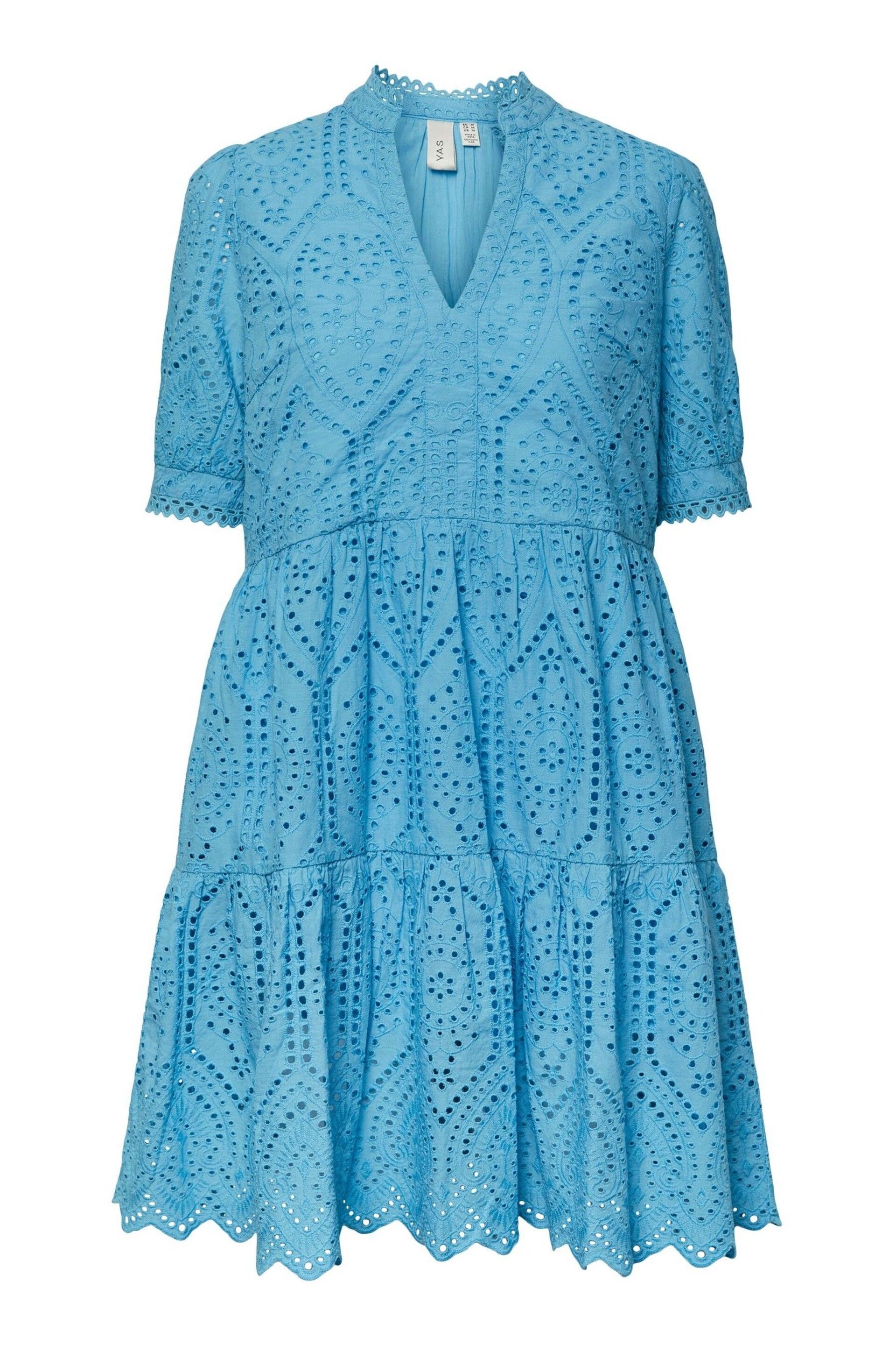 Y.A.S Blue Short Sleeve Broiderie Tiered Dress - Image 5 of 5