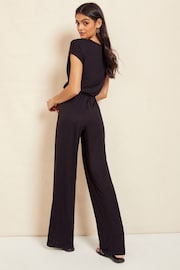 Friends Like These Black Jersey Wide Leg Wrap Style V Neck Summer Jumpsuit - Image 2 of 4