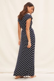 Friends Like These Navy Print Short Sleeve Wrap V Neck Tie Waist Summer Maxi Dress - Image 2 of 4