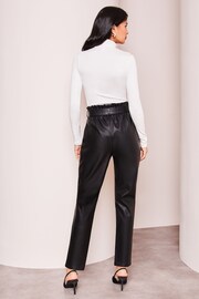 Lipsy Black Faux Leather Military Button Paperbag Trousers - Image 2 of 4