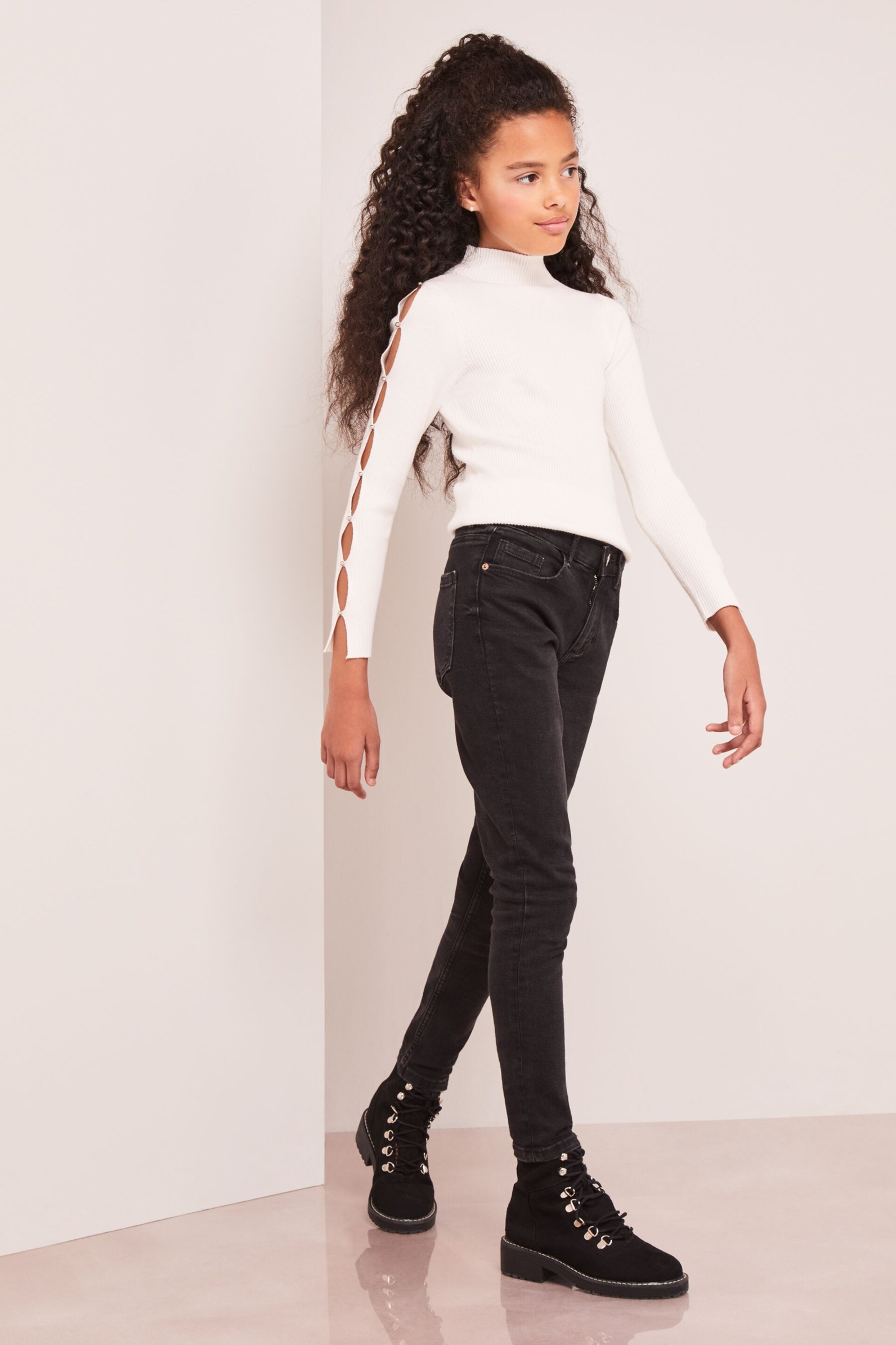 Lipsy White Emebellished Pearl Sleeve Jumper - Image 3 of 4