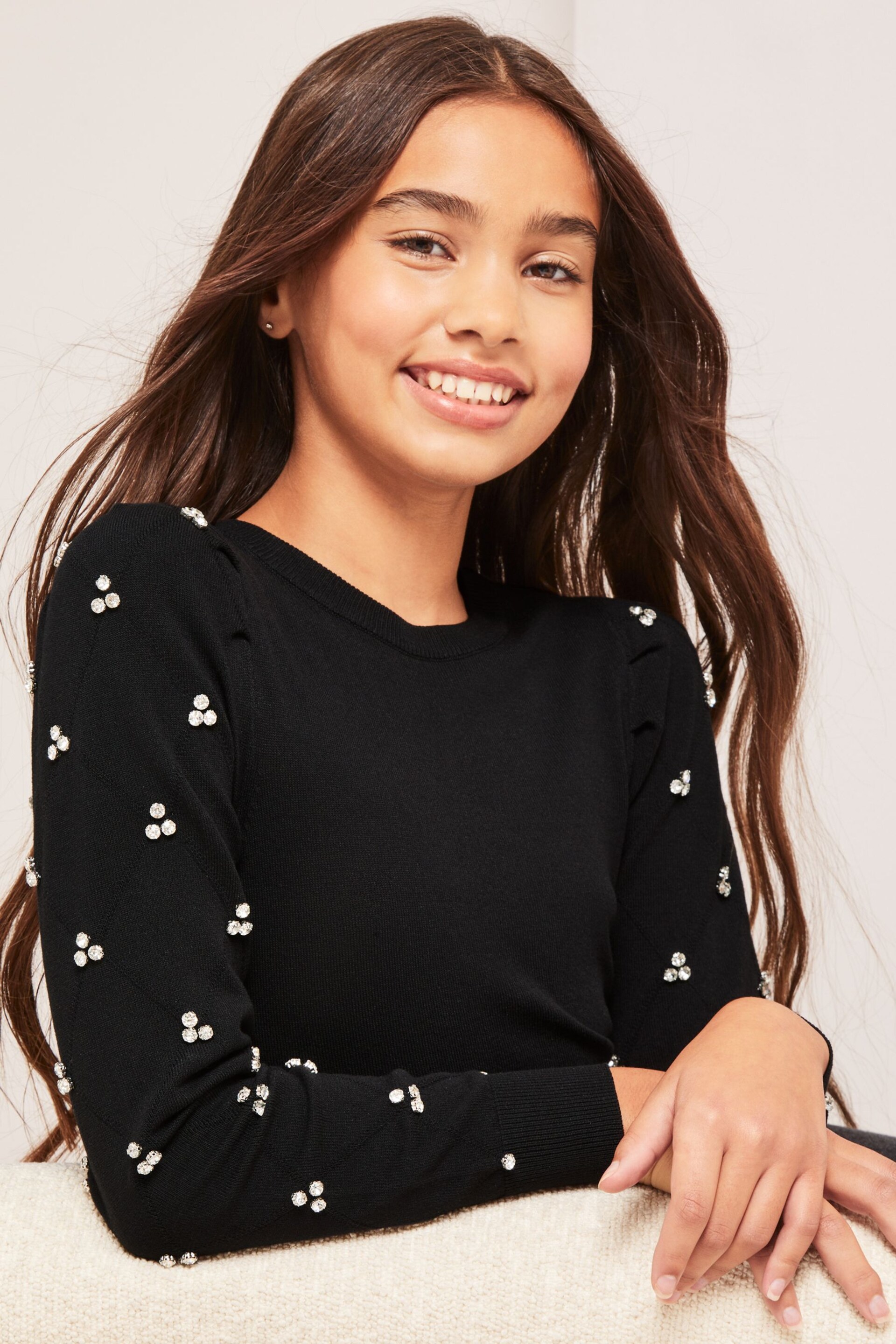 Lipsy Black Diamante Embellished Sleeve Jumper - Image 4 of 4