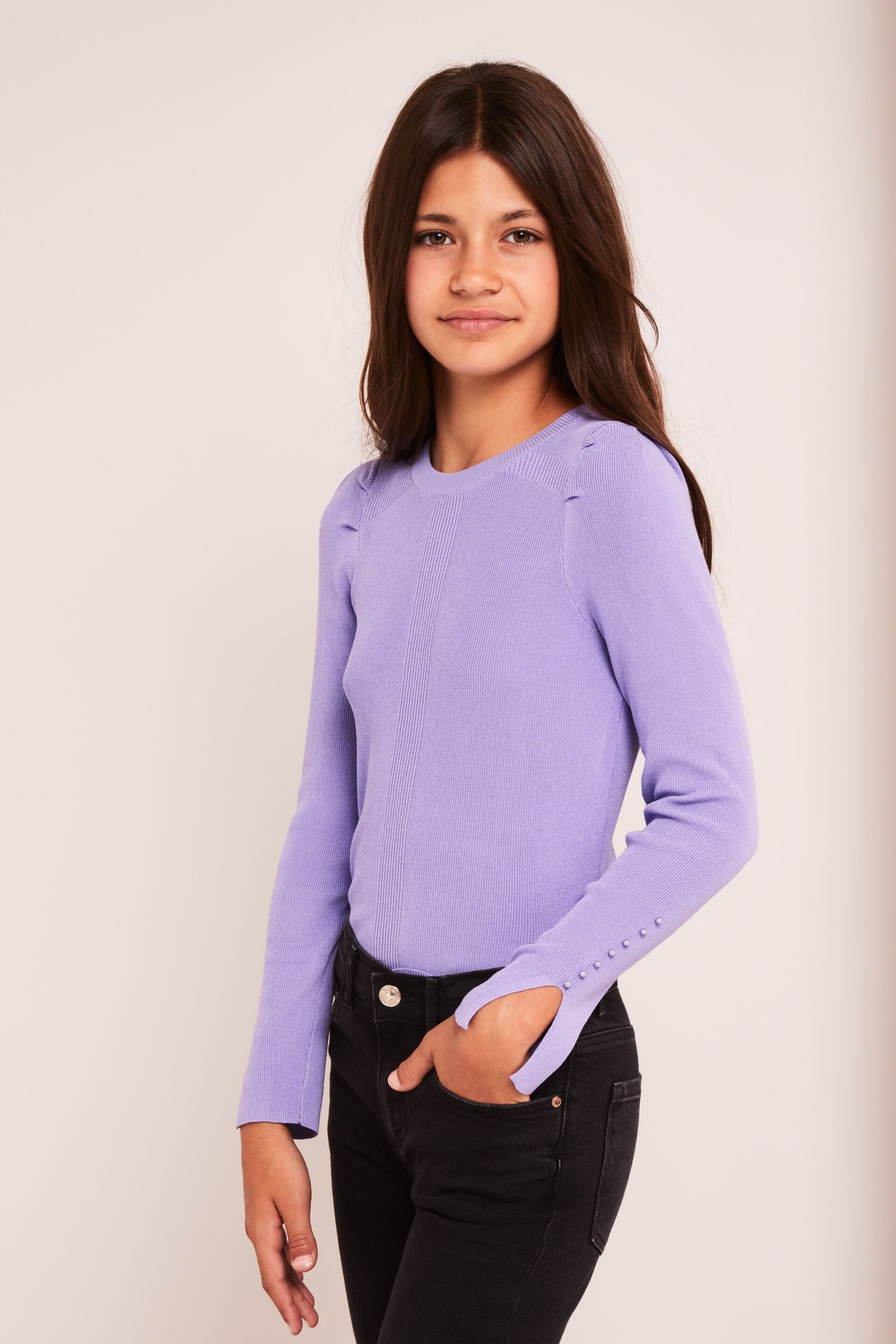 Lipsy Purple Pearl Stud Sleeve Jumper - Image 3 of 4