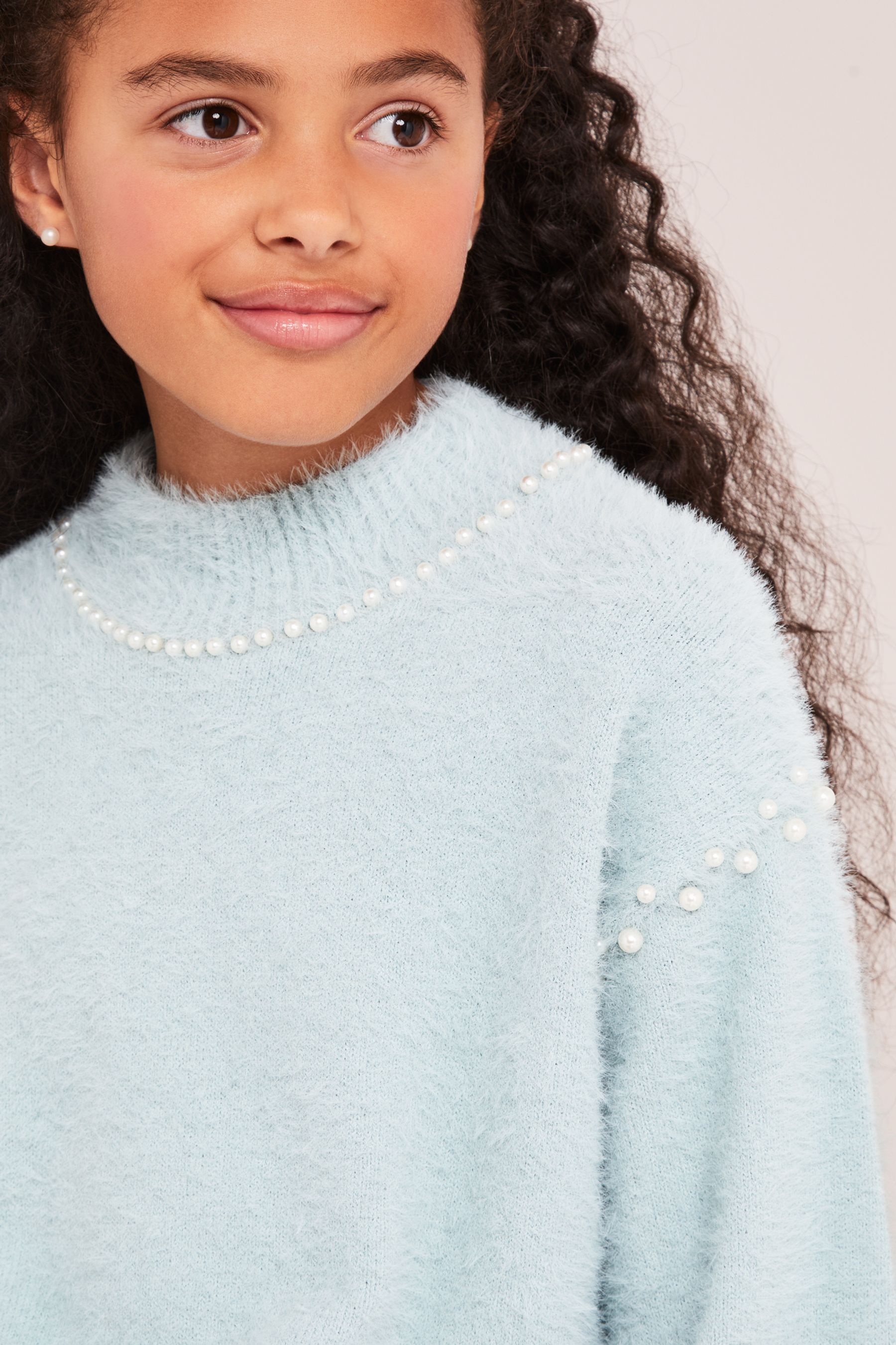 Buy Lipsy Blue Eyelash Knit Pearl Jumper from Next Luxembourg