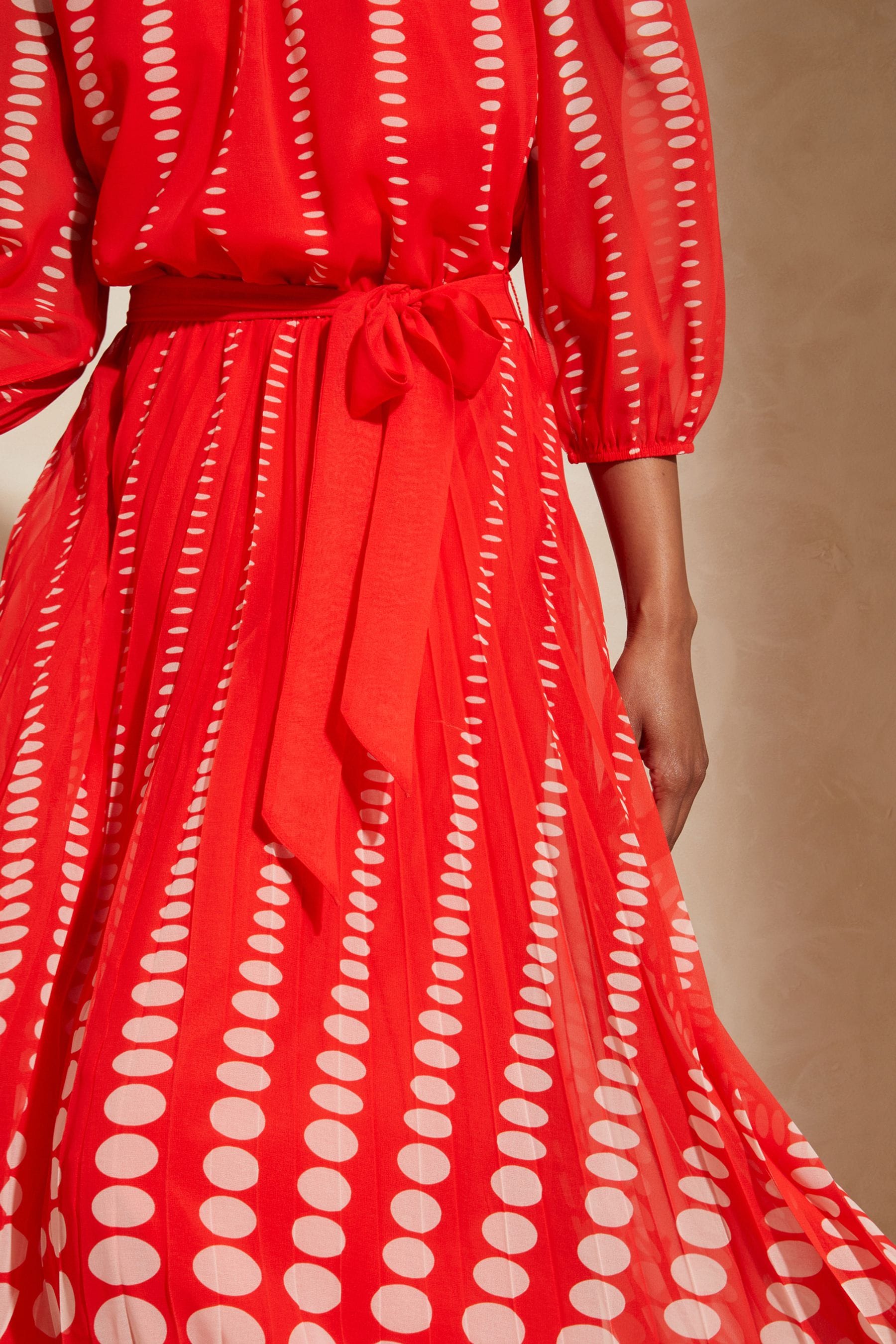 Buy Love Roses Red Polka Dot Petite 3 4 Sleeve Printed Pleated Belted Midi Dress from Next Luxembourg