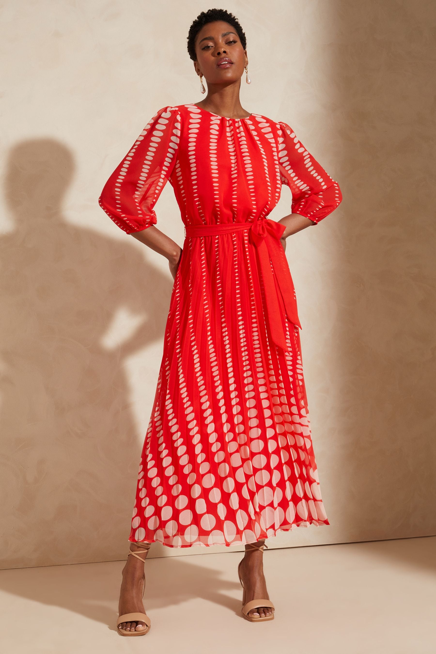 Red spot midi dress discount