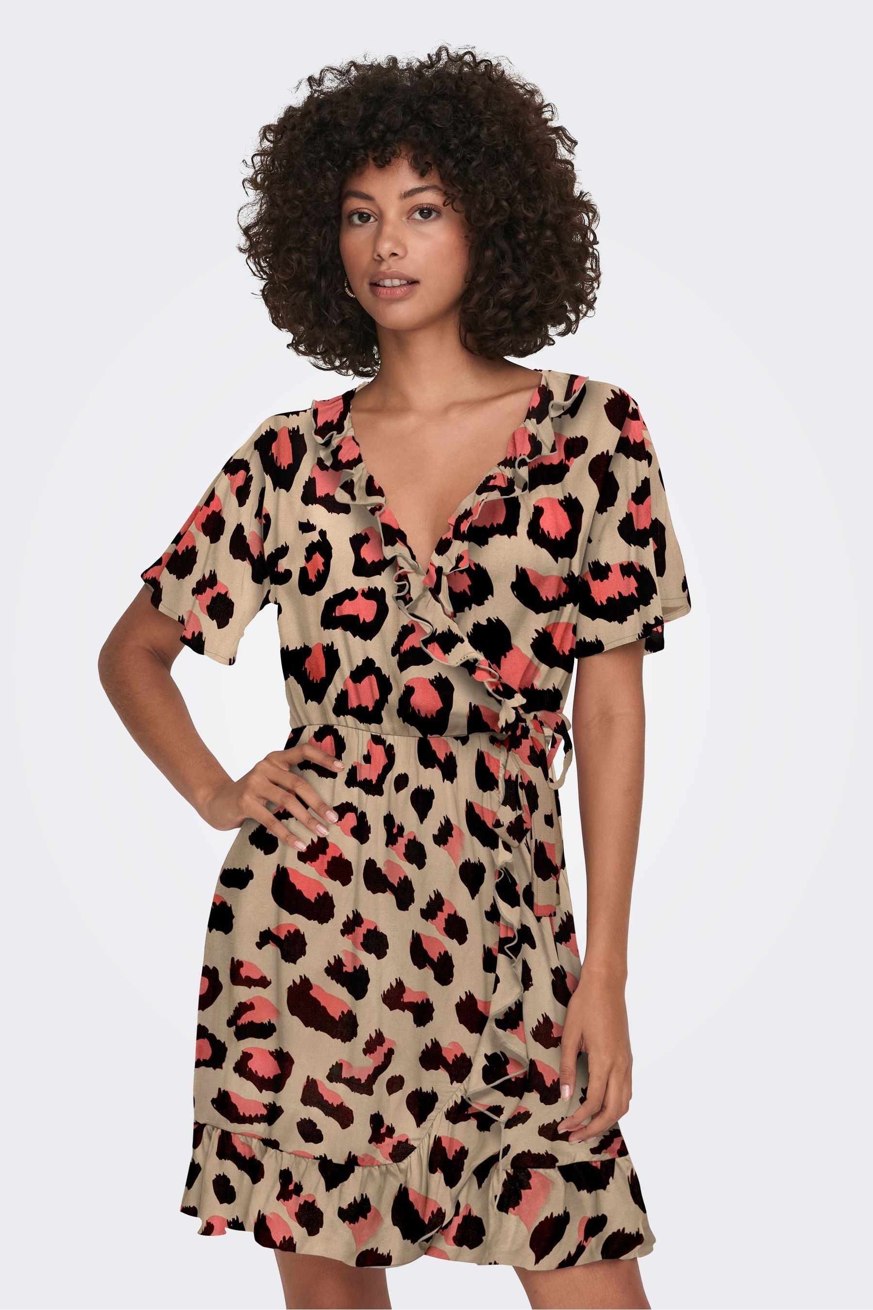Buy JDY Leopard Print Printed Wrap Frill Detail Dress from Next Luxembourg