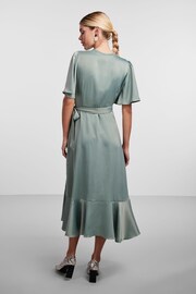 Y.A.S Sage Satin Short Sleeve Wrap & Ruffle Midi Occasion Dress - Image 3 of 5