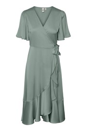 Y.A.S Sage Satin Short Sleeve Wrap & Ruffle Midi Occasion Dress - Image 5 of 5