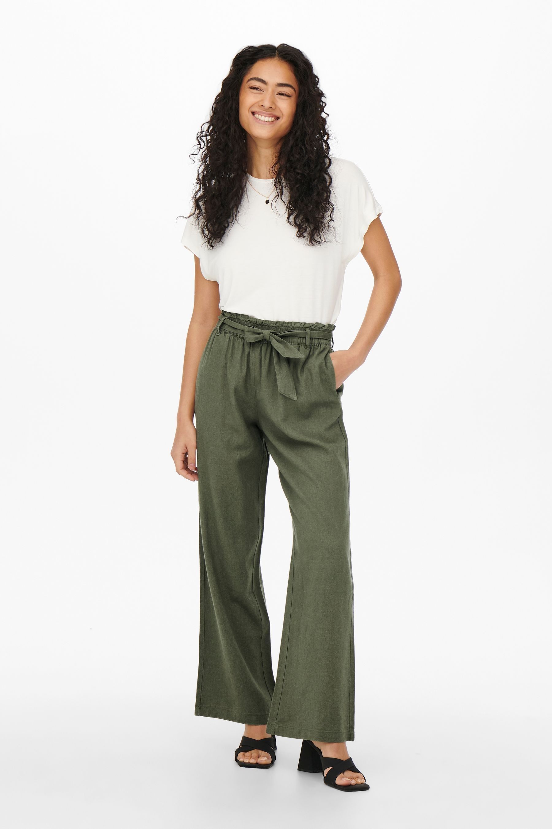 Khaki tie waist trousers discount