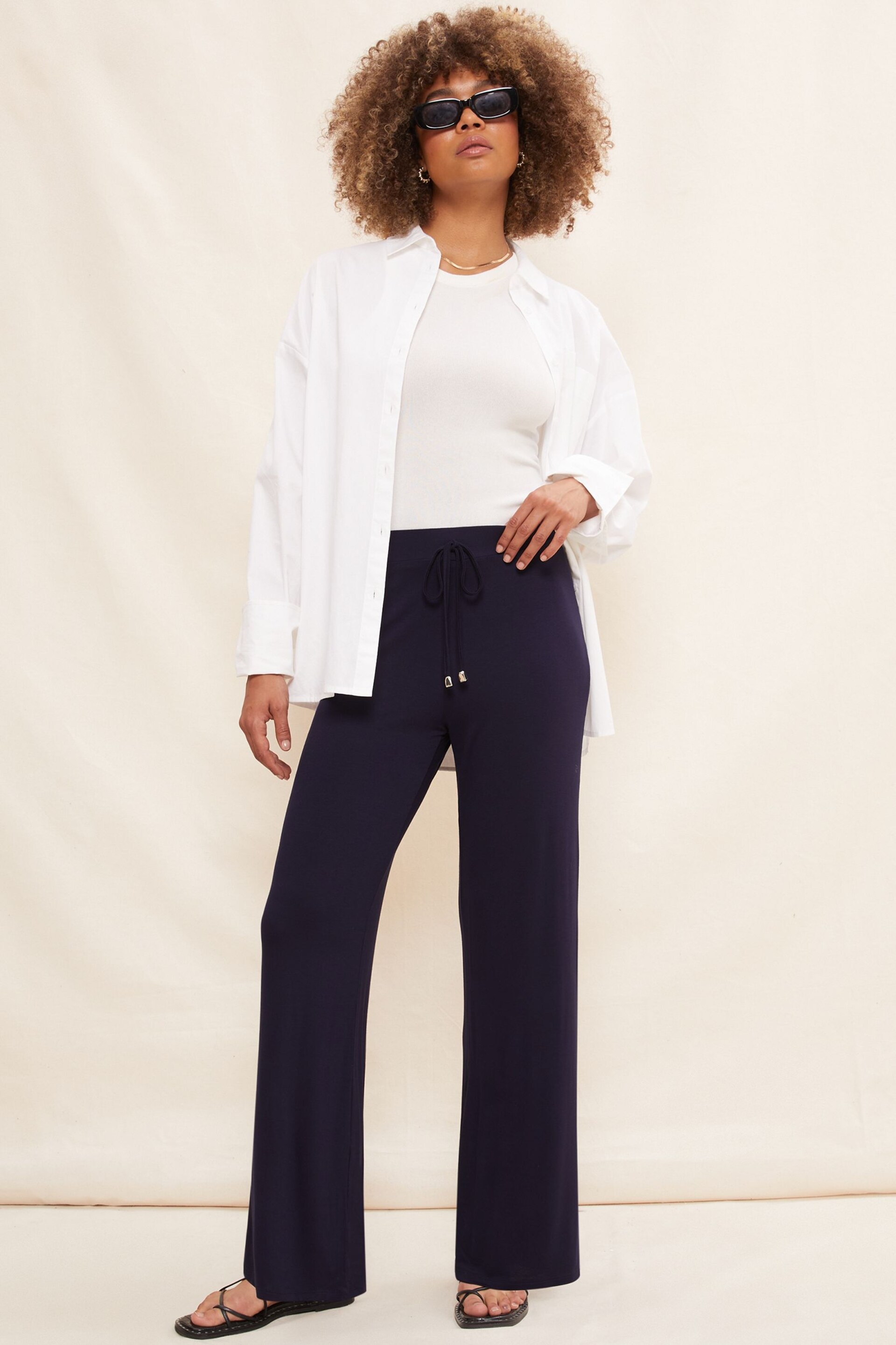 Friends Like These Navy Jersey Wide Leg Trousers - Image 3 of 4
