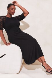 Lipsy Black Lace Curve Jersey Puff Short Sleeve Underbust Midi Dress - Image 3 of 4