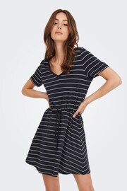 ONLY Curve Navy Blue & White Stripes V Neck Jersey T-Shirt Dress - Image 1 of 4