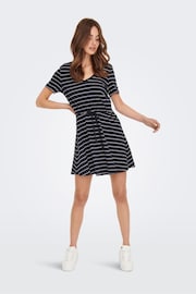 ONLY Curve Navy Blue & White Stripes V Neck Jersey T-Shirt Dress - Image 2 of 4