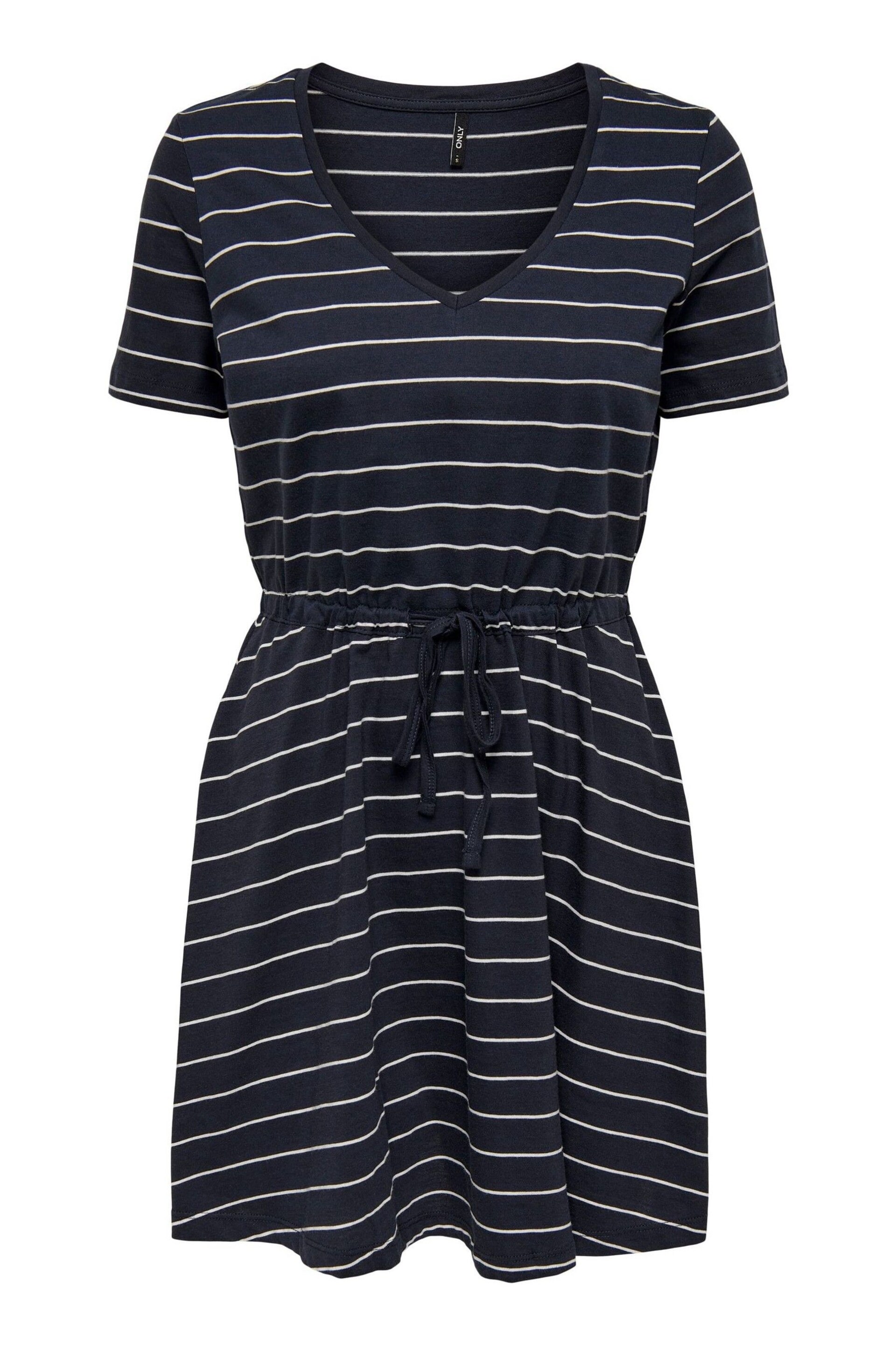ONLY Curve Navy Blue & White Stripes V Neck Jersey T-Shirt Dress - Image 4 of 4