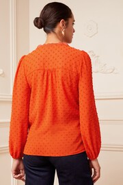 Love & Roses Orange V Neck Lace Long Sleeve Lace Trim Dobby Spot Blouse - Image 3 of 4
